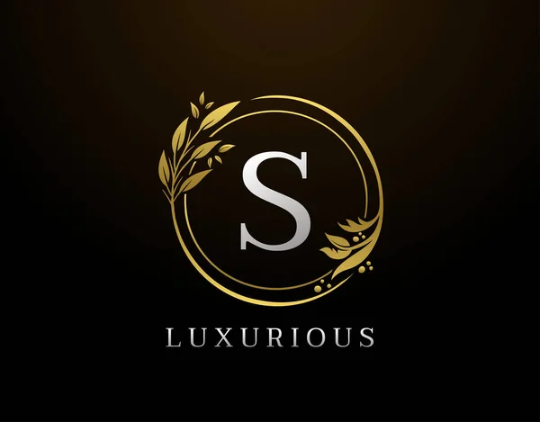 Elegantes Letter Floral Design Circle Luxury Gold Logo Symbol — Stockvektor