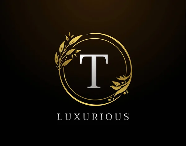 Elegantní Písmeno Květinový Design Circle Luxury Gold Logo Icon — Stockový vektor