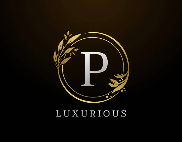Elegante Letra Diseño Floral Icono Logotipo Oro Circle Luxury — Vector de stock