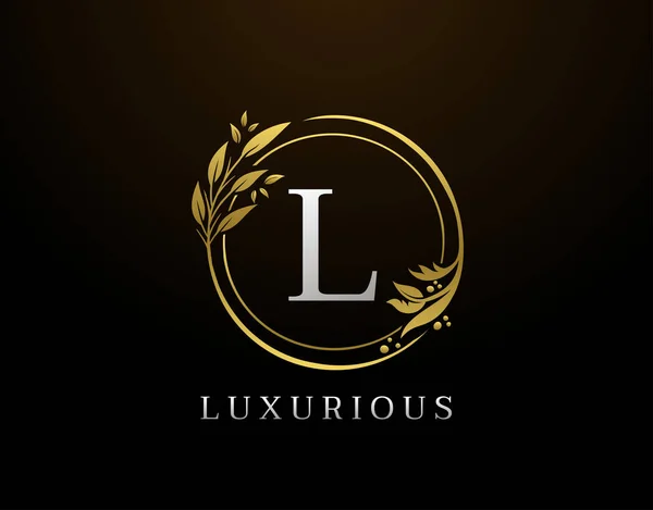 Elegantes Letter Floral Design Circle Luxury Gold Logo Symbol — Stockvektor