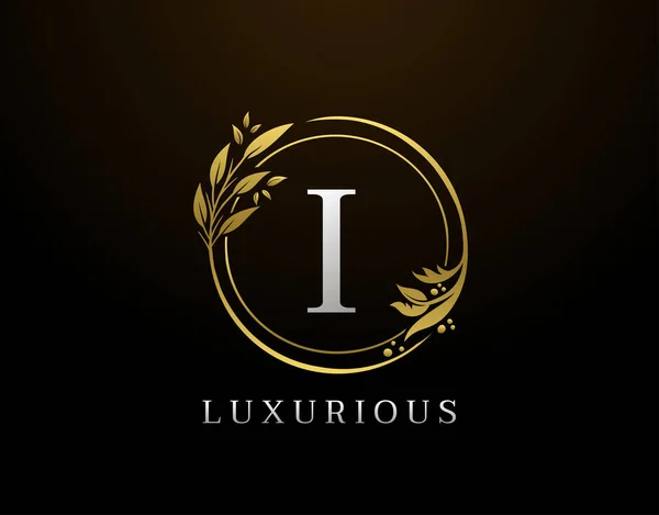 Elegantes Letter Floral Design Kreis Luxus Gold Logo Icon — Stockvektor