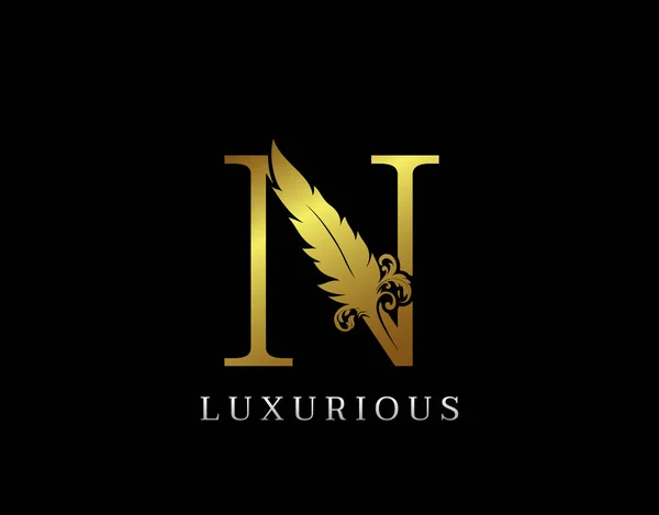 Golden Feather Letter Luxury Brand Logo Icon Vector Design Conception — 스톡 벡터