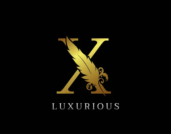 Golden Feather Letter Luxury Brand Logo Icon Vector Design Concept — Stockvector