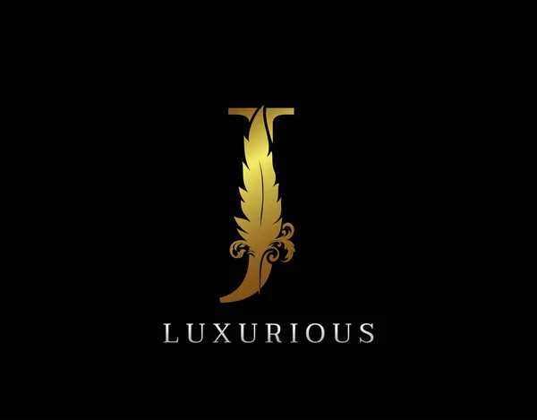 Golden Feather Letter Luxury Brand Logo Icon Vector Design Concept —  Vetores de Stock