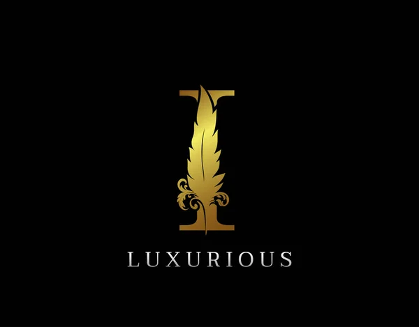 Golden Feather Letter Luxury Brand Logo Icon Vektorový Design Concept — Stockový vektor