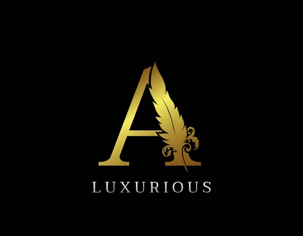 Golden Feather Letter Luxury Brand Logo Icon Vector Design Concept — Stockvector