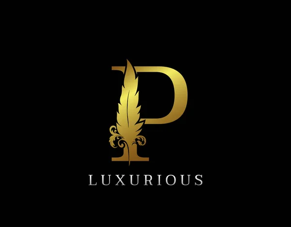 Golden Feather Letter Luxury Brand Logo Icon Vector Design Concept — Archivo Imágenes Vectoriales