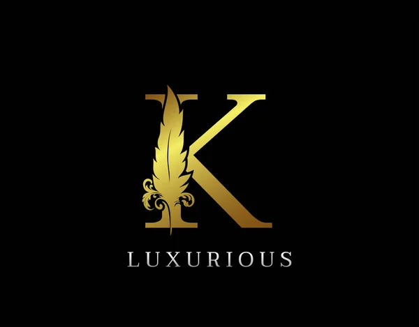 Golden Feather Letter K Luxury Brand Logo icon, vector design concept feather with letter for initial luxury business, firm, law service, boutique and more brand identity.