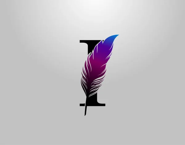 Feather Letter Logo Simgesi Vektör Tasarım Konsept Tüy Ile Ilk — Stok Vektör