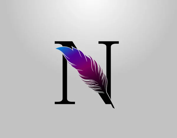 Feather Letter Logo Simgesi Vektör Tasarım Konsept Tüy Ile Ilk — Stok Vektör