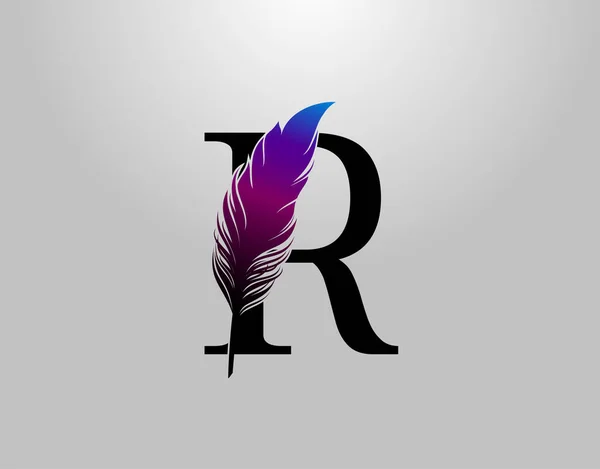 Feather Letter Logo Simgesi Vektör Tasarım Konsept Tüyü Ilk Lüks — Stok Vektör