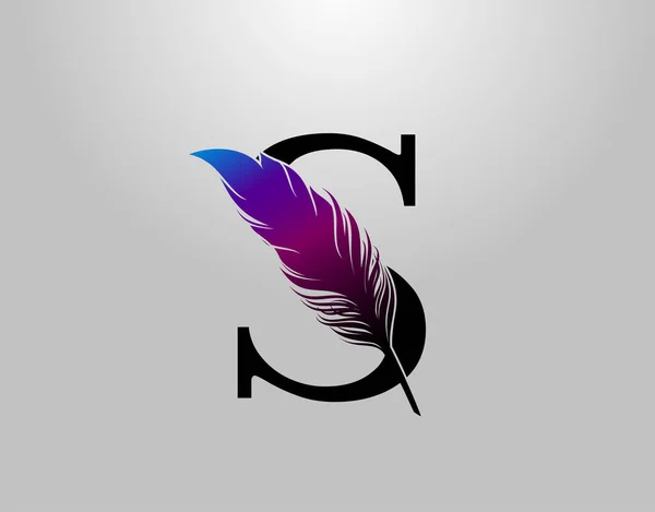 Feather Letter Brand Logo Symbol Vektor Design Konzept Feder Mit — Stockvektor