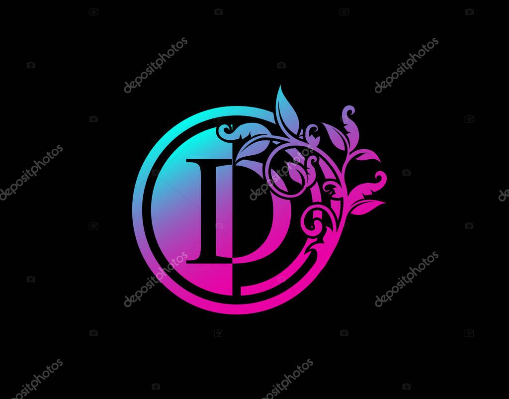 Circle D Letter Floral Logo. Luxury D Swirl Logo Icon perfect for salon, yoga, restaurant, boutique and letter stamp.