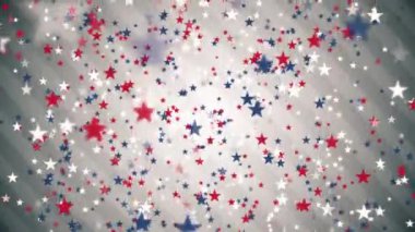 Yıldız ve çizgiler: düşen kırmızı, beyaz ve mavi yıldız şekilli konfeti - döngüleme, tam HD Amerikan, ABD stili hareket arka plan animasyonu.
