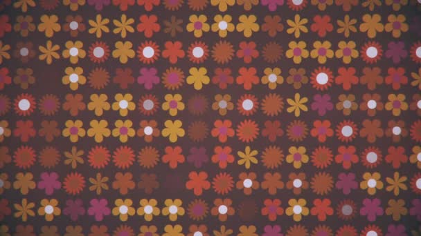 Retro 1970S Bloemenpatroon Beweging Achtergrond Animatie Met Verschillende Leuke Bloemen — Stockvideo