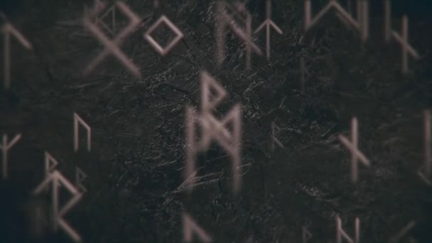 Dark Grunge Runic Motion Achtergrond Met Zacht Bewegende Metalen Runen — Stockvideo