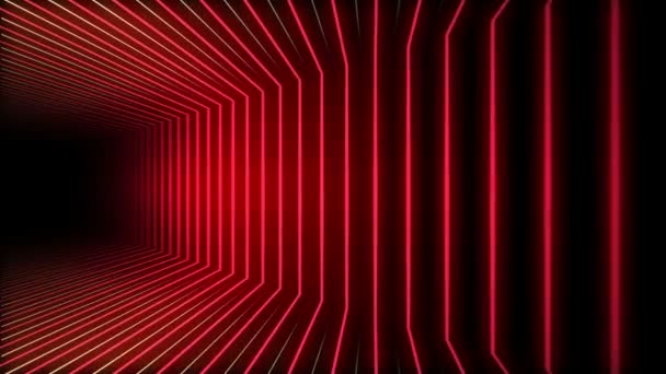 Een Draaiende Kubus Van Gloeiende Rode Gouden Neon Lichtstralen Looping — Stockvideo