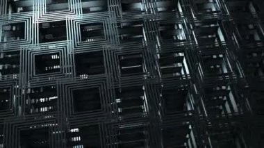 Karanlık teknolojinin hareket arkaplanı: dönen izometrik küpler. Tam HD ve döngü canlandırması. 