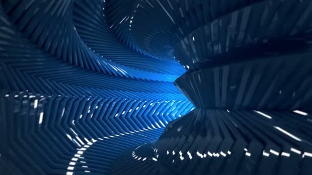 Futuristische Technologie Bewegingsachtergrondanimatie Eindeloos Draaiende Glanzende Blauwe Tunnel Met Lichtreflecties — Stockvideo
