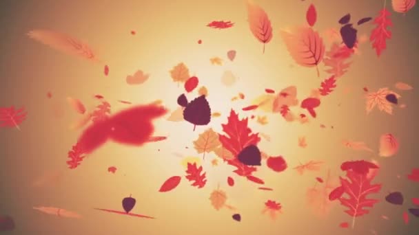 Осінній Рух Фону Анімації Красиві Осінні Кольорові Листя Дме Вітрі — стокове відео