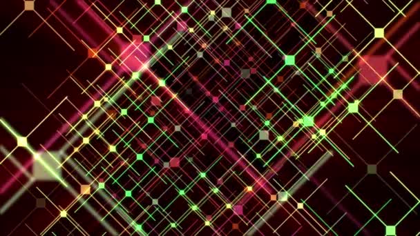 Abstracte Geometrische Bewegingsachtergrond Met Veelkleurige Gloeiende Neonvormen Lijnen Looping Volledige — Stockvideo