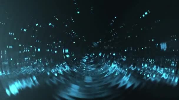 Draaiende Elektrische Blauwe Deeltjes Met Rimpelglas Effect Looping Full Beweging — Stockvideo