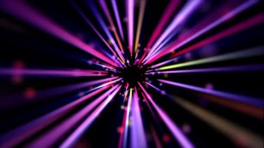 Hızlı hareket eden mor ve mavi parçacıklar ve ışık demetlerinin tünel efektini içeren kusursuz döngü.
