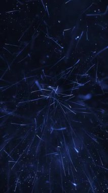 Parıldayan parlak parçacıklar, parıldayan bokeh ışığı ve ışıldayan ışık huzmeleriyle zarif mavi soyut bir zemin. Sihirli yıldız tozu etkisi. Dikey Canlandırma.