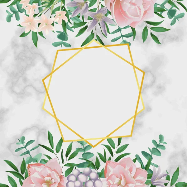Розкіш шаблон з рожевими квітами з білого мармуру — стоковий вектор