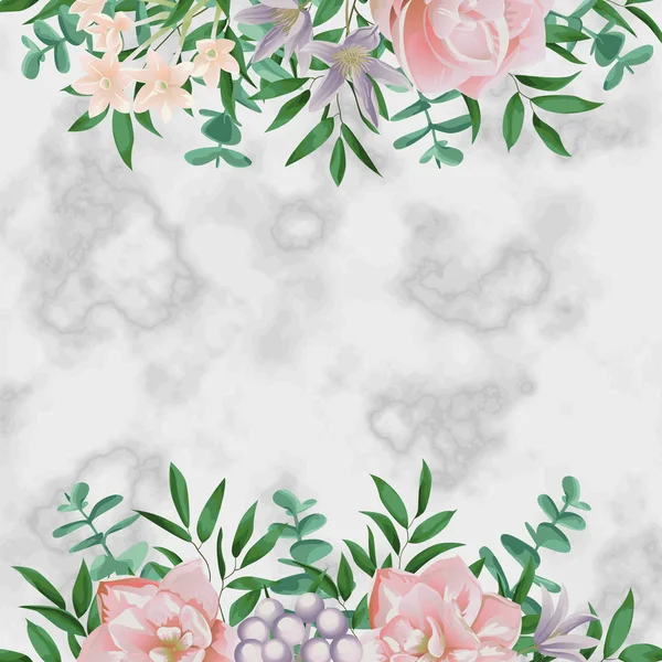 Luxusschablone mit rosa Blüten auf weißem Marmor — Stockvektor