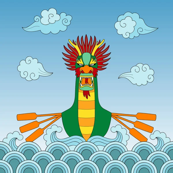 Bateau dragon frontière sans couture — Image vectorielle