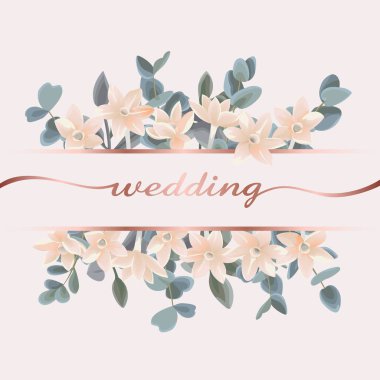 Okaliptüs ve çiçeklerle düğün davetiyesi