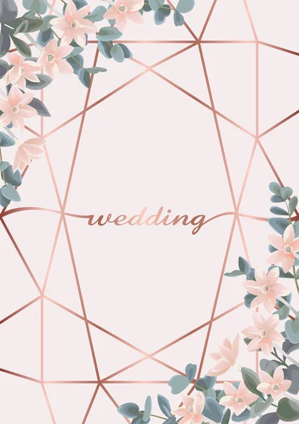 Convite de casamento com eucaliptos e flores — Vetor de Stock