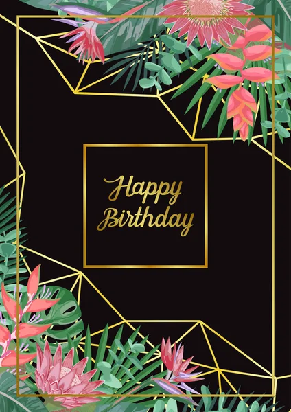 Tropische Happy Birthday kaart — Stockvector