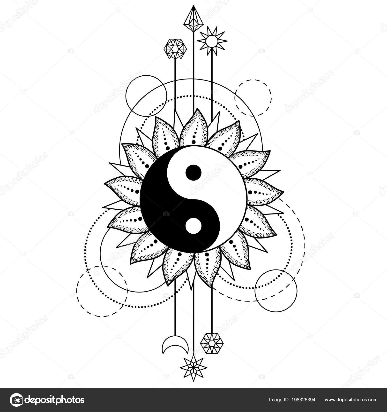 Abstract Pattern With Yin And Yang Sun Moon Star And Geometric Elements On White Background Vector Image By C Kronalux Vector Stock Abstract Pattern With Yin And Yang Sun Moon Star And Geometric Elements On White Background Vector Image By C Kronalux Vector Stock