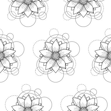 Lotus ve beyaz arka plan üzerinde daireler ile Seamless modeli
