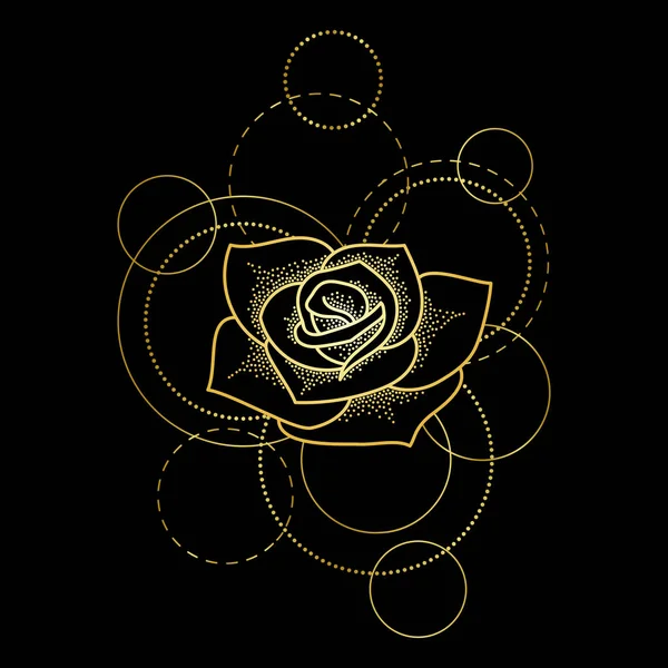 抽象花金图案与玫瑰和圆圈在黑色背景 服装印花 着色页的时尚奢侈品组合 — 图库矢量图片