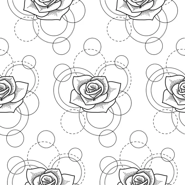 Motif sans couture avec rose et cercles sur fond blanc — Image vectorielle