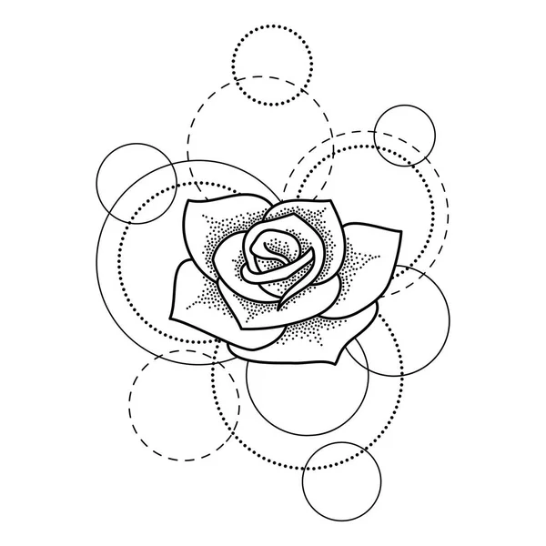 Tatouage avec rose et cercles sur fond blanc — Image vectorielle
