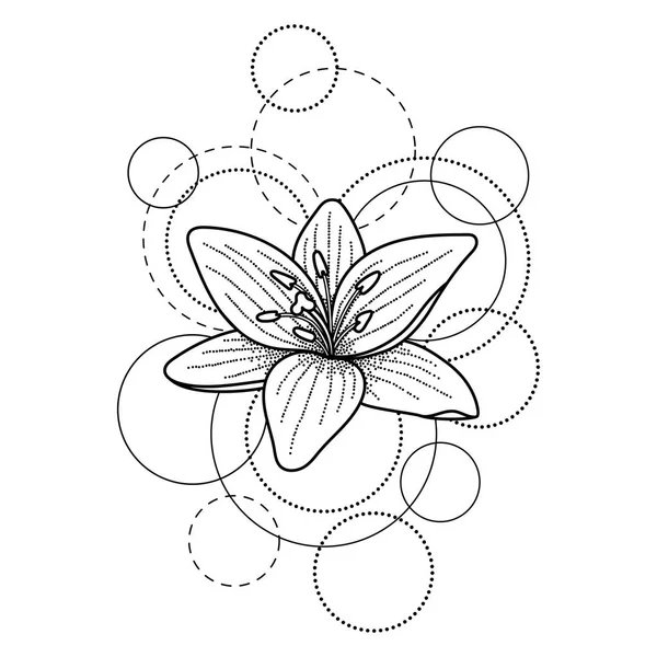 Tetování s lily a kruhů na bílém pozadí — Stockový vektor