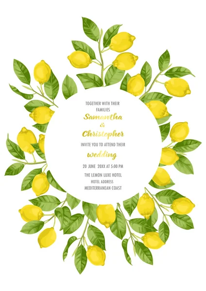 Cartão de convite de casamento com almoços de limão — Vetor de Stock