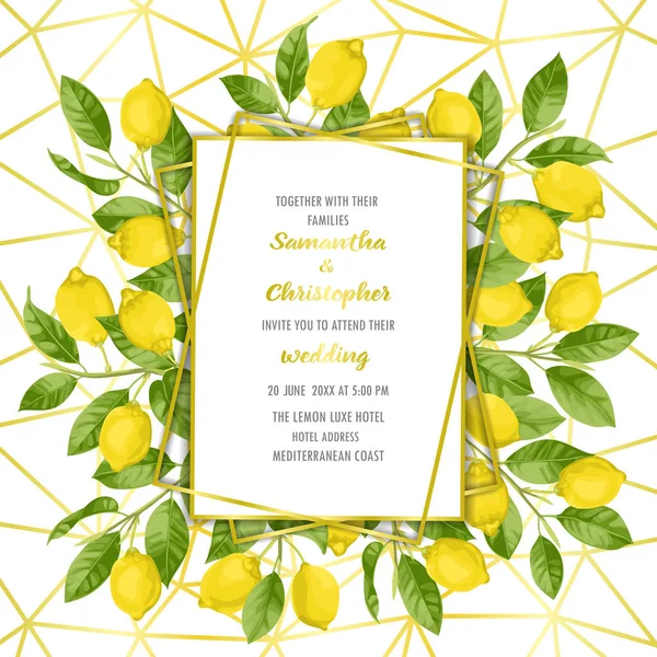 Biglietto d'invito di nozze di lusso con brunch al limone — Vettoriale Stock