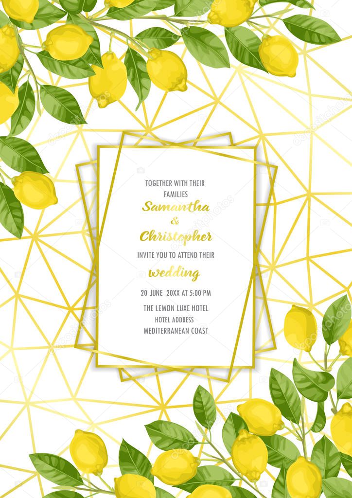 Luxury Wedding Invitation Card with Lemon Brunches