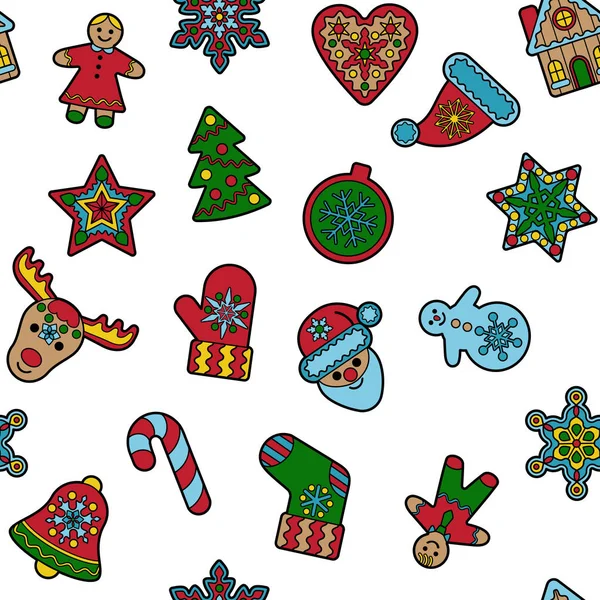 Weihnachten und Neujahr umreißen nahtloses Muster — Stockvektor