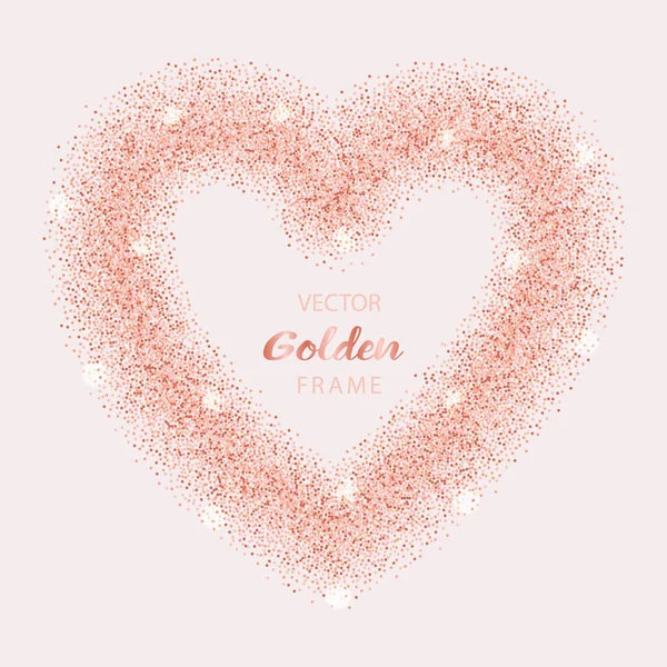 Lusso oro rosa glitter cuore telaio — Vettoriale Stock