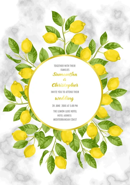 Мраморная свадебная пригласительная карточка с лимоном Брюнш — стоковый вектор