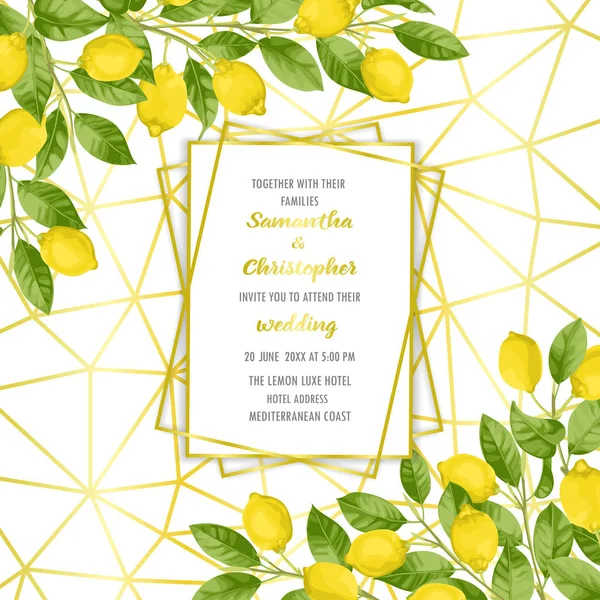 Kartu undangan pernikahan mewah dengan Lemon Brunches - Stok Vektor