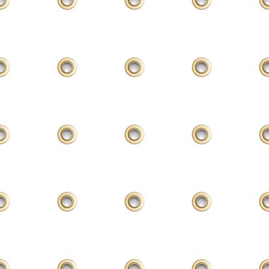 Golden eyelet seamless pattern isolated on white background. Metal polka dot with hole imitation. Vector repaet wallpaper with gold rings, fashion textile print, abstract geometric backdrop. clipart