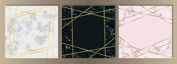 Cartão quadrado de mármore com conjunto de linha de ouro — Vetor de Stock