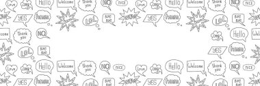 Speech bubble doodle seamless frame on white background clipart